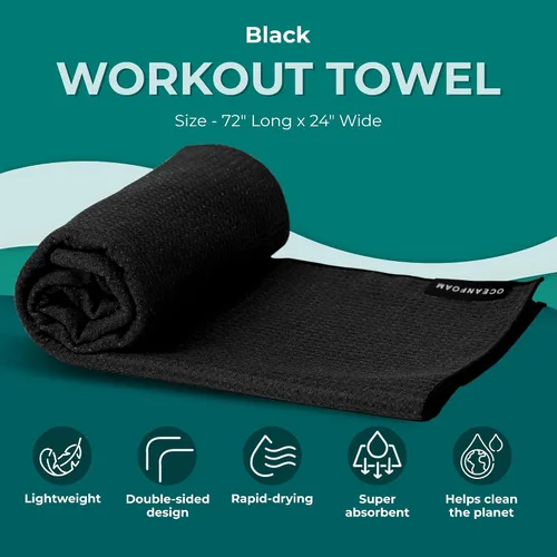Miniatura 2 de Oceanfoam Toalla de playa ligera, absorbente, de secado rápido, resistente a la arena, antideslizante, ideal para entrenamientos, yoga, pilates