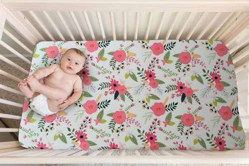 Miniatura 5 de Sábana ajustada suave para cuna, sábana elástica y transpirable para cuna para niños y niñas, se adapta a colchones estándar de cuna y niños