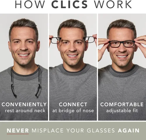 Miniatura 3 de Clic Lentes de lectura magnéticos, lectores ajustables para colgar en el cuello, ajuste seguro con diadema híbrida, tubo ejecutivo