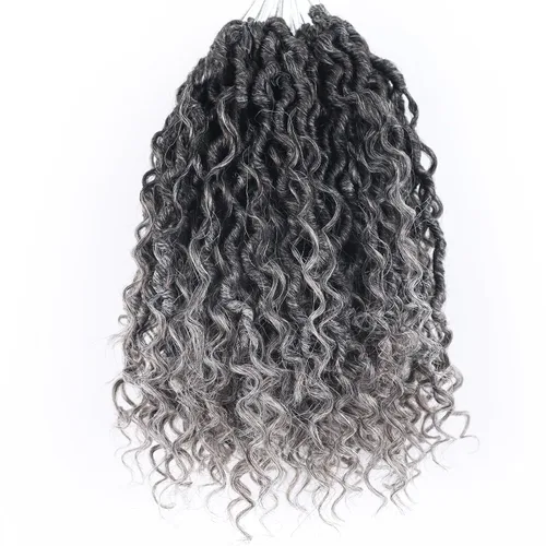 Miniatura 29 de Cabello de Crochet de 8 Pulgadas para Mujeres Negras, 7 Paquetes de Cabello de Crochet Goddess Locs con Puntas Rizadas, Locs Falsos Cortos con Bucle