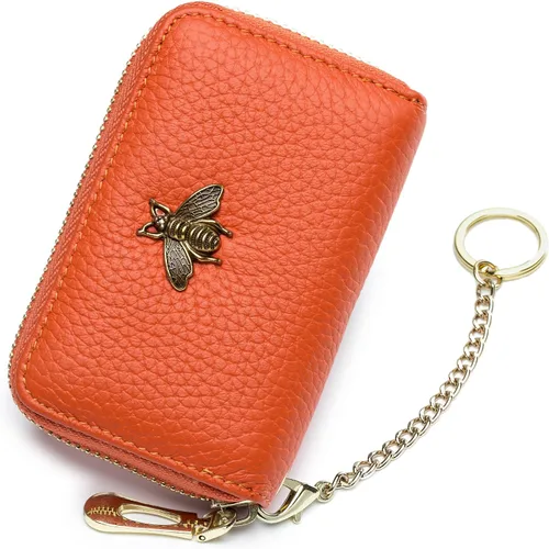 Miniatura 60 de imeetu Soporte para tarjetas de crédito RFID, cartera pequeña de cuero con cremallera para mujer