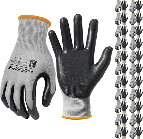 Miniatura 8 de MANUSAGE Guantes de trabajo de nitrilo, ajuste elástico cómodo 3D, agarre potente, pantalla táctil, revestimiento de espuma duradera, flexibles