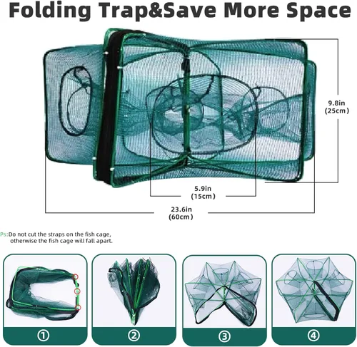 Miniatura 6 de 3 Pcs Foldable Fishing Net Accessories for Crab Crayfish Shrimp:Fishing Landing Net with Telescoping Pole Handle, Collapsible Crab Trap Hexagon and