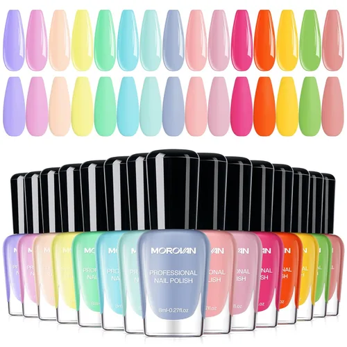 Miniatura 11 de Morovan Juego de 15 esmaltes de uñas de larga duración de secado rápido de 0.27 onzas de color brillante para mujer