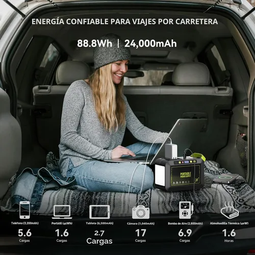 Miniatura 2 de MARBERO Generador solar de 88.8 Wh con panel solar de 21 W incluido estación de energía portátil 80 W 110 V 120 W máximo para acampar al aire libre