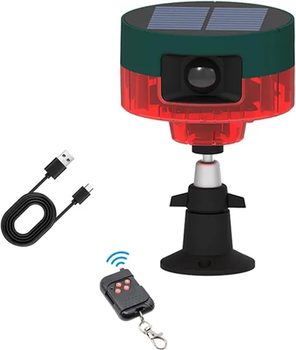 ChunHee Alarma con sensor de movimiento para exteriores, alarma solar de 360°, 13 sonidos que ladran al perro y grabación de apoyo, luz