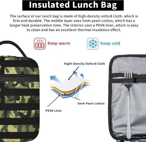 Miniatura 5 de Bolsa de almuerzo reutilizable con diseño de bandera de Estados Unidos de camuflaje