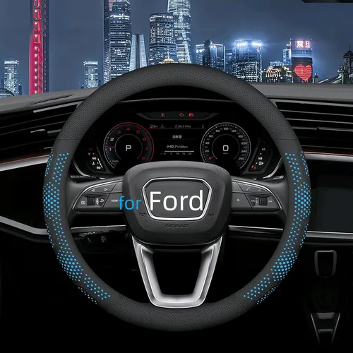 Miniatura 11 de Yangday Funda de cuero para volante de automóvil para Ford F150 F250 F350, de 15.5 a 16 pulgadas, Funda de Volante de Coche con partículas de masaje