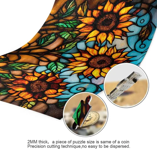 Miniatura 3 de Rompecabezas de girasol de estilo retro, material compuesto de madera de papel Zcon bolsa de almacenamiento e imagen de referencia fácil de resolver