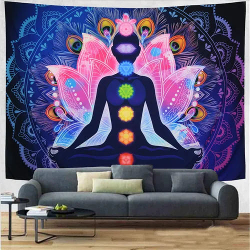 Miniatura 4 de Maccyafst Seven Chakra Yoga Meditación Colgante de Pared – Colorido Mandala Indio Hippie Chakra Tapiz para habitación de estudio (H51.2 W59.1)