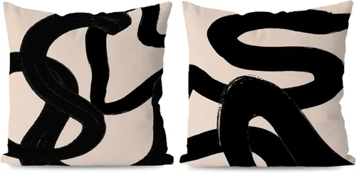 Miniatura 11 de KEUSPI Fundas de almohada decorativas negras y beige, juego de 4 fundas de almohada negras para sofá, decoración del hogar, estilo boho moderno
