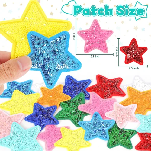 Miniatura 5 de Parches de estrellas de lentejuelas para sombreros de camionero: KINGSOW 20 piezas de parche brillante para planchar para ropa, chaquetas, mochilas