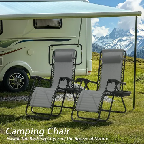 Miniatura 9 de OS MOTOR Sillas de gravedad cero, sillas reclinables plegables portátiles con almohada ajustable y bandejas portavasos, para exteriores, patio