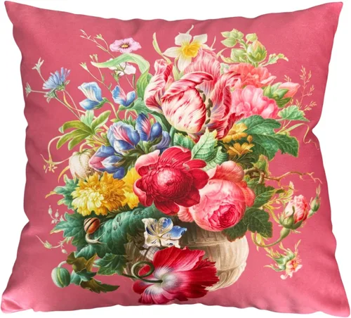 Miniatura 10 de Funda de cojín floral ligera de lujo, 18 x 18 pulgadas, pintura al óleo retro victoriana de doble cara, fondo negro, flor vibrante, funda de cojín
