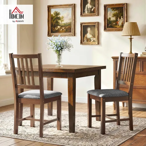 Miniatura 3 de HOMCOM Juego de 2 sillas de comedor de madera, modernas sillas de cocina tapizadas de mediados de siglo con respaldo de listones, patas de madera