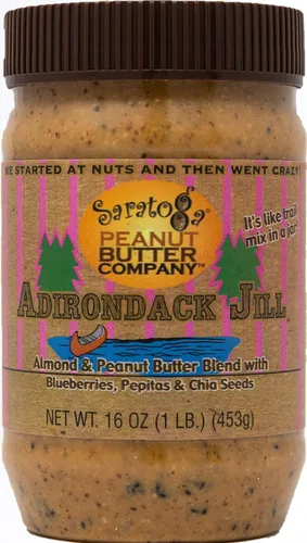 Miniatura 3 de Saratoga Peanut Butter Company Adirondack Jill AlmondPeanut Blend con arándanos Semillas de chía Canela Miel Pepitas. Tarro de 16 onzas. Sin gluten