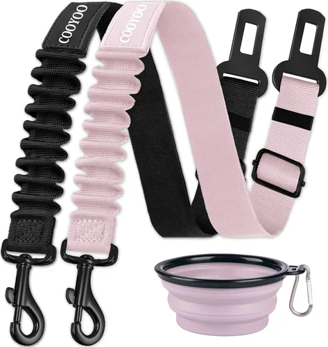 COOYOO Cinturón de seguridad para perro, juego de 3 piezas retráctil, cinturones de seguridad ajustables para vehículo, nailon para mascotas, Set