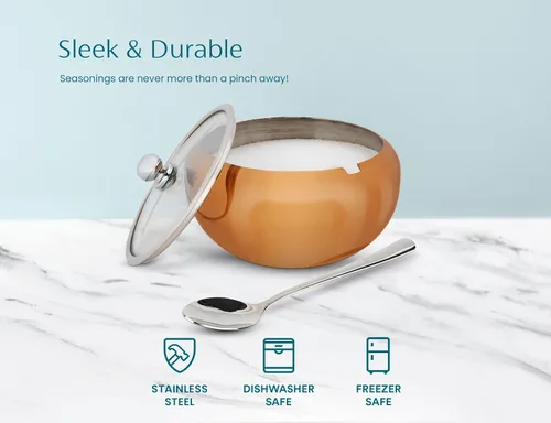 Miniatura 6 de KooK Azucarero, Azucarero con tapa y cuchara, recipiente para azúcar con tapa, para sal, café, capacidad para 2 tazas, apto para lavavajillas, Cobre
