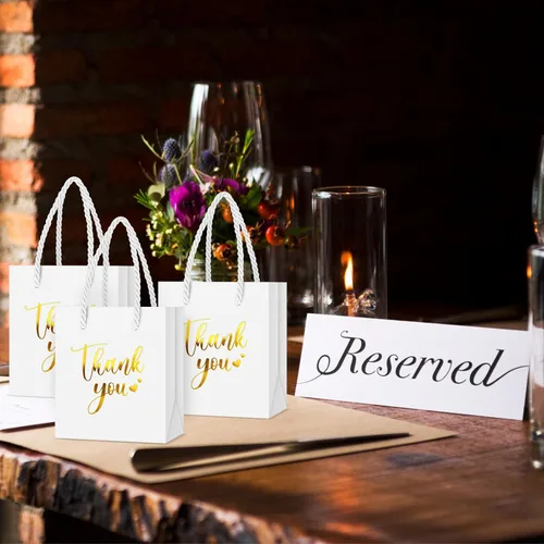 Miniatura 5 de Honoson 30 Piezas Mini Bolsas de Regalo con Asa 4 x 2.75 x 4.5'' Pequeñas Bolsas de Agradecimiento de Papel Metalizado para Navidad Boda Baby Shower