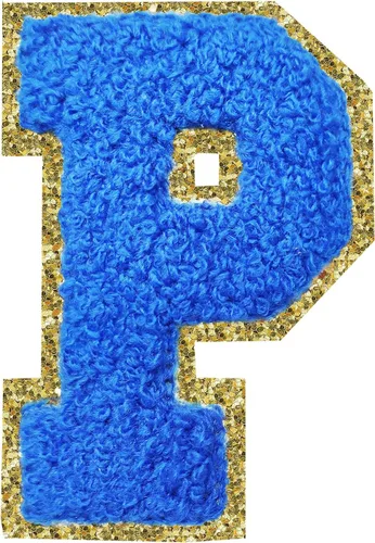 Miniatura 148 de Parches de letras termo-adhesivas de felpilla para chaquetas, parches de letras universitarias con brillantina para planchar en la letra azul A