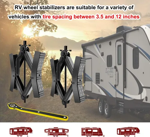 Miniatura 5 de 2 piezas de estabilizador de calza de rueda de caravana para remolque de viaje de RV, cerradura de tijera de neumático de RV de servicio pesado