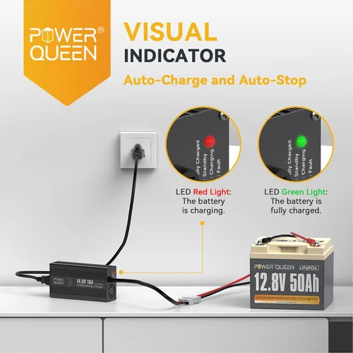 Miniatura 4 de Power Queen Batería LiFePO4 de 12.8 V 50 Ah con cargador de batería LiFePO4 de 14.6 V 10 A, BMS integrado de 50 A, batería de ciclo profundo