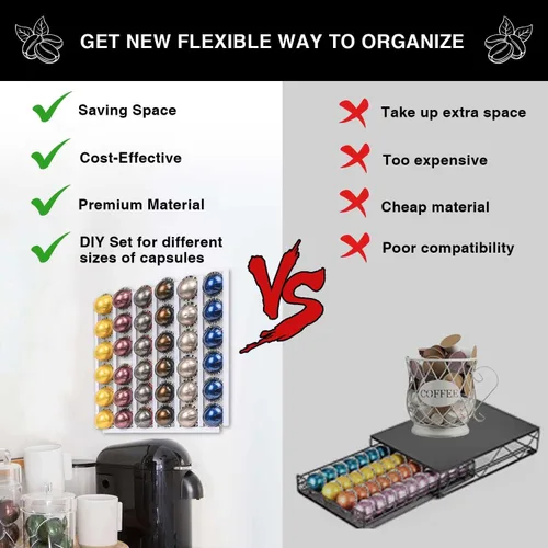 Miniatura 6 de Nespresso - Soporte para cápsulas de café, organizador de tazas K, accesorios de barra de café, organizador de montaje en pared debajo del gabinete
