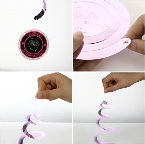 Miniatura 4 de 60 piezas de remolinos de fiesta de concientización sobre el cáncer de mama, cinta rosa, remolinos colgantes, esperanza, fuerza, coraje, fe, negro