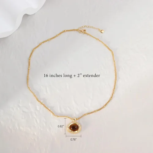 Miniatura 3 de Jean Beau Collares con colgante de piedra dorada para mujer, collar grueso de piedras preciosas colgantes para boda, baile de graduación, joyería