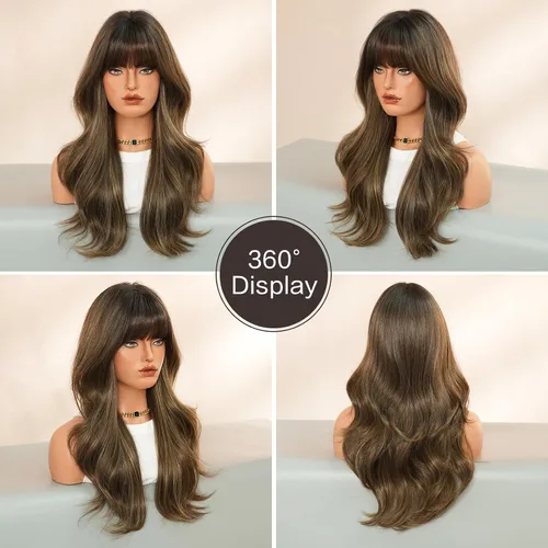 Miniatura 5 de 7JHH WIGS Pelucas de 24 pulgadas de largo, ondulado, color castaño oscuro, rubio, con raíces oscuras, rizado, afro, grande, flexible, esponjoso