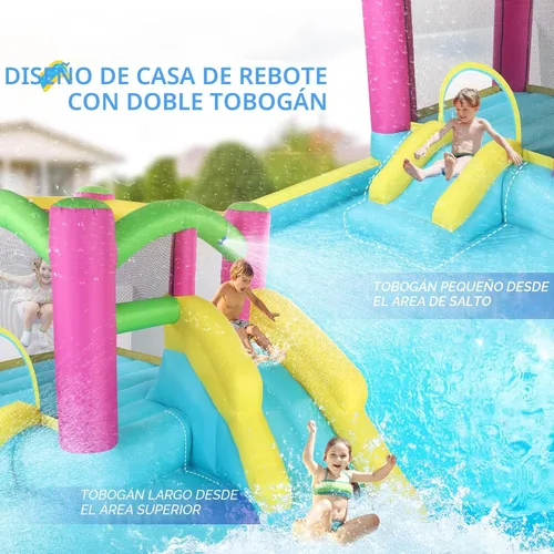Miniatura 2 de JOYMOR Casa inflable de rebote con tobogán acuático doble para niños de 3 a 10 años, cañones de agua para piscina con salpicaduras