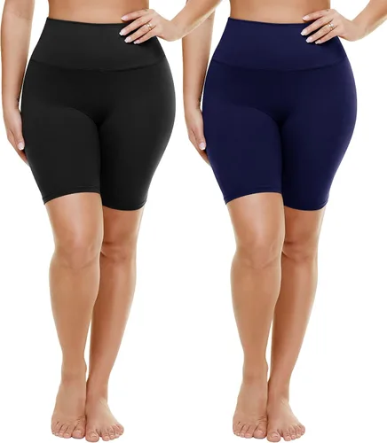 TNNZEET Paquete de 2 pantalones cortos de ciclista de cintura alta de 8 pulgadas para mujer, pantalones cortos de yoga negros suaves (2X, 3X, 4X)