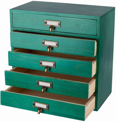 Miniatura 13 de GoooodGift Caja de almacenamiento grande de madera con cajones (gabinete boboticario, marco de ratán, marrón)