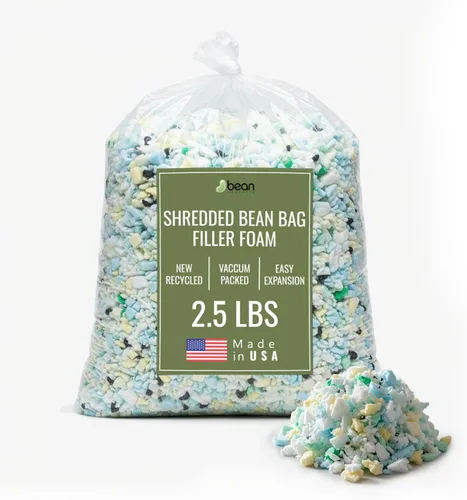 Relleno de gomaespuma triturada, para reciclado de pufs, camas para mascotas y almohadas. Fabricado en los Estados Unidos, de Bean Products