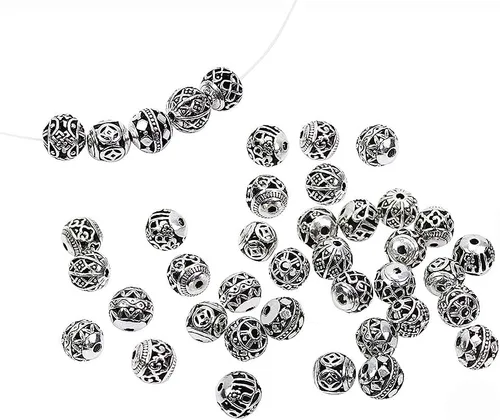 Miniatura 2 de (TM) 0.394 in 40 piezas de plata tibetana redonda hueco espaciador encanto abalorios joyería hallazgos mezcla lote caja conjunto surtido