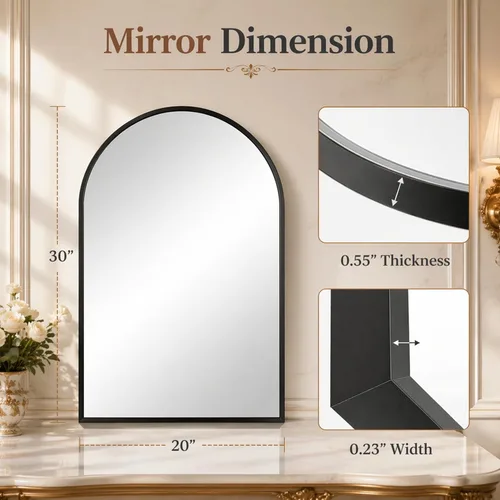 Miniatura 3 de Espejo de baño negro arqueado de 20 x 30 pulgadas, marco de metal con vidrio HD inastillable, montado en la pared para sobre el fregadero, entrada