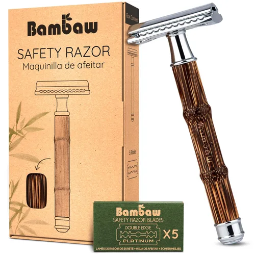 Miniatura 17 de Bambaw Maquinilla de Afeitar de Seguridad de Doble Filo para Hombres con Soporte, Maquinilla de Afeitar de Metal Reutilizable con 5 Cuchillas