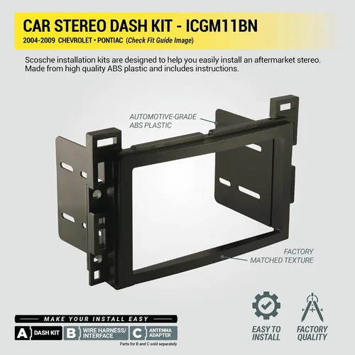 Miniatura 5 de Scosche ICGM11BN Kit completo de instalación básica doble DIN para vehículos Chevrolet y Pontiac 2004-09 seleccionados no amplificados - Kit