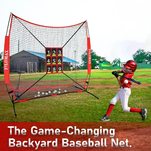 Miniatura 7 de Red de práctica de béisbol y softbol de 7 x 7 pies con zona de golpe numerada, red de entrenamiento de lanzamiento portátil resistente