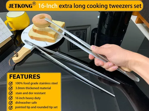 Miniatura 3 de JETKONG 2 Piezas Pinzas de Cocina de 16 Pulgadas Pinzas Extralargas Pinzas para Servir, Pinzas de Cocina de Acero Inoxidable Resistentes (Plateado)