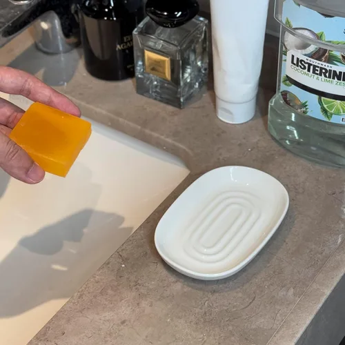 Miniatura 5 de Jabonera, Jabonera de Cerámica con Patrón de Mármol para Ducha, Bandeja Ahorradora de Jabón para Baño, Fregadero de Cocina y Tocador, Soporte Negro