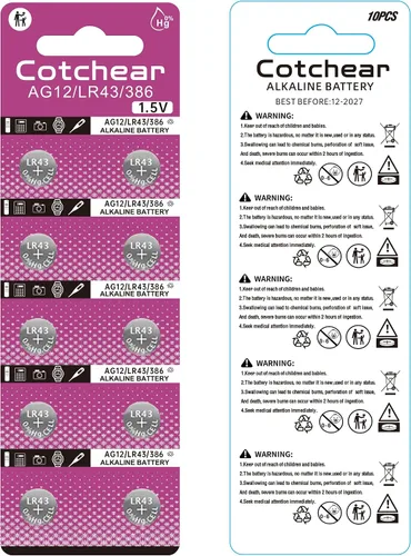 Miniatura 5 de 10 unids LR43 Baterías 1.5V AG12 Batería de botón L1142 SR43 SR43 260 386 Batería para reloj Juguetes