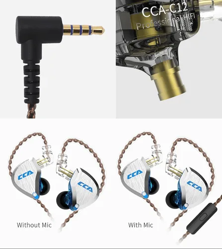 Miniatura 9 de FEDAI CCA C12 Auriculares intrauditivos híbridos, IEM 5BA+1DD Auriculares intrauditivos, carcasa de aleación de zinc+auriculares con cable de resina