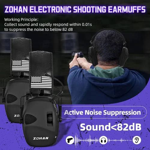 Miniatura 4 de ZOHAN Orejeras de tiro electrónicas con parches, 2 paquetes de protección auditiva para tiradores, reducción de ruido NRR 23dB, auriculares de Con