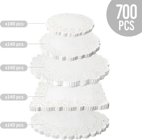 Miniatura 2 de Paquete de 700 tapetes de papel blanco de varios tamaños, tapabocas desechables de encaje de papel para alimentos (rectángulo redondo ovalado)
