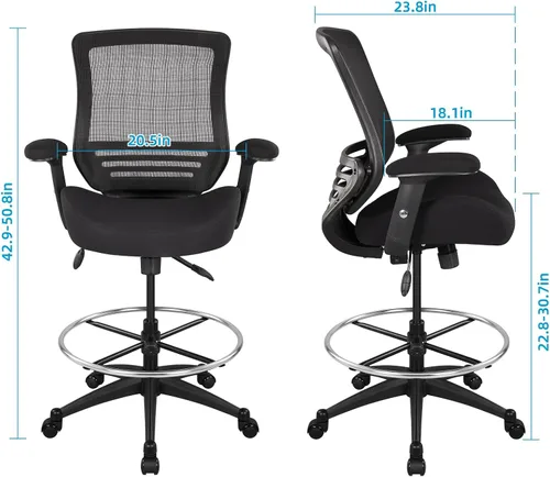 Miniatura 3 de BOLISS Silla de redacción ergonómica de malla de 400 libras, anillo de pie ajustable grande, reposabrazos ajustable en altura (negro)