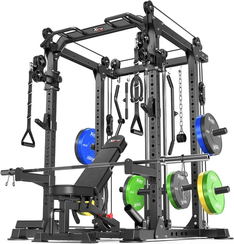 Miniatura 20 de Power Cage - Rack de Potencia Multifunción con Sistema de Cruce de Cables, Rack para Sentadillas de Capacidad de 1800 LBS con Banco de Pesas