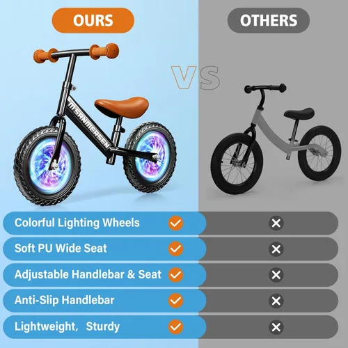 Miniatura 9 de Bicicleta de Equilibrio con Luces de Color 12 Pulgadas sin Pedal para Niños, Edad de 24 Meses a 5 Años, Bicicleta de Equilibrio Ligera y Estable