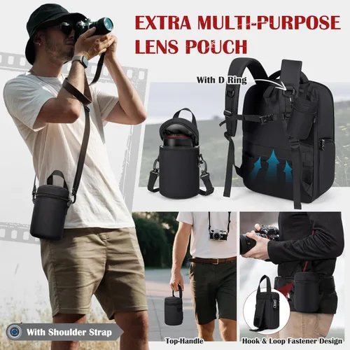 Miniatura 7 de SDYSM Mochila para cámara, funda rígida para cámara DSLR/SLR con bolsa para lentes y compartimento para portátil de 15.6" Estuche impermeable