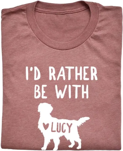 Miniatura 4 de LEVY PAW Camiseta personalizada Golden Retriever con texto en inglés "I 'd Rather Be with My Golden Retriever